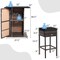 5-Piece Outdoor Bar Set with Storage Black PE Rattan Patio Furniture with Cushioned Stools & PS Slat Table for Garden